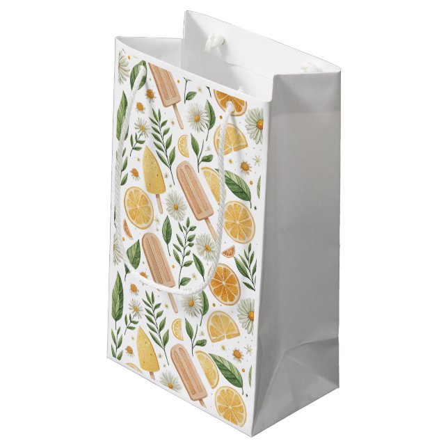 Lemon Daisy Gift Bag – Citrus Floral Pattern (Back Angled)