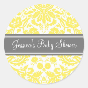 Lemon Damask Baby Shower Favour Stickers