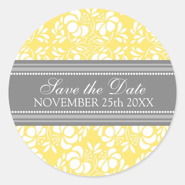 Lemon Damask Save the Date Envelope Seal (Front)