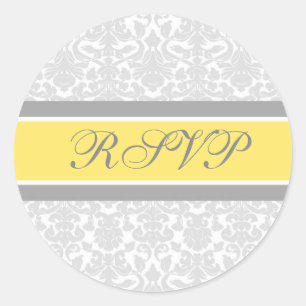 Lemon Damask Wedding RSVP Envelope Seals
