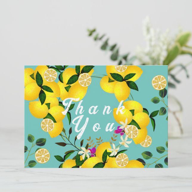 Lemon Days Aqua Thank You Card (Standing Front)