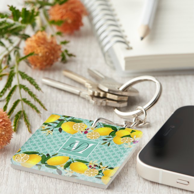 Lemon Days Motif Aqua Key Ring (Front Right)