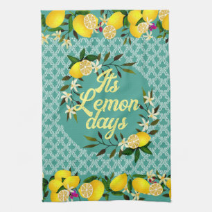 Lemon Days Motif Aqua Tea Towel