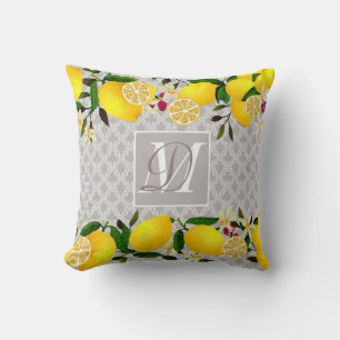 Lemon Days Motif Grey Cushion