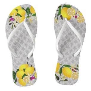 Lemon days motif grey Flip Flops