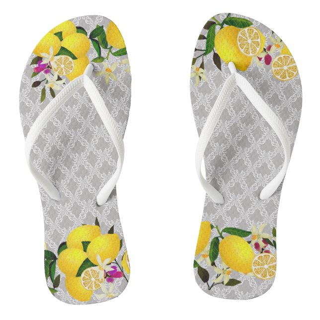 Lemon days motif grey Flip Flops (Footbed)