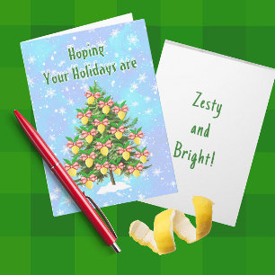 Lemon decorated Christmas Tree Zesty Bright Holiday Card