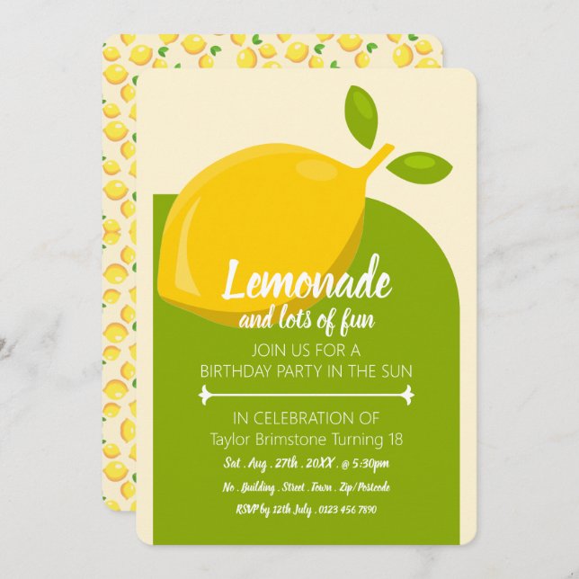 Lemon Design, Lemonade & Lots of Fun Birthday Invitation (Front/Back)