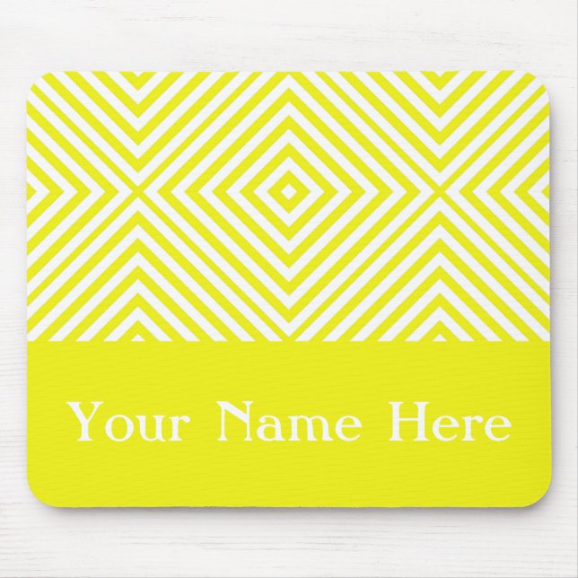 Lemon Diamond Chevron with custom name Mouse Pad (Front)