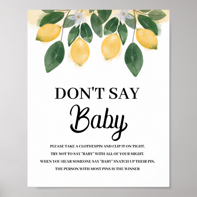 Lemon Dont say Baby Shower SIgn (Front)