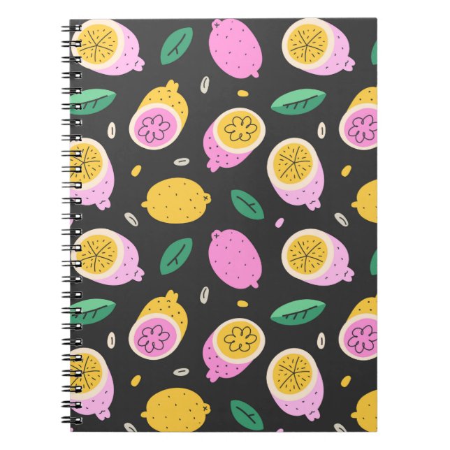 Lemon doodle pattern, bright cute citrus fruit dra notebook (Front)