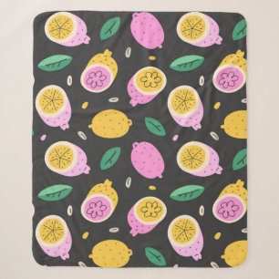 Lemon doodle pattern, bright cute citrus fruit dra sherpa blanket