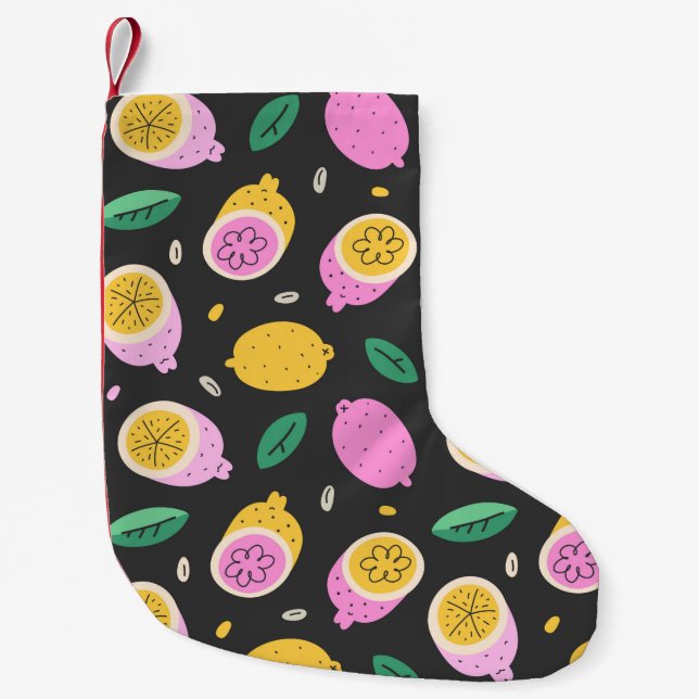 Lemon doodle pattern, bright cute citrus fruit dra small christmas stocking (Front)