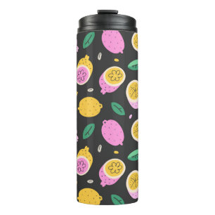 Lemon doodle pattern, bright cute citrus fruit dra thermal tumbler