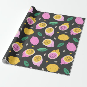 Lemon doodle pattern, bright cute citrus fruit dra wrapping paper