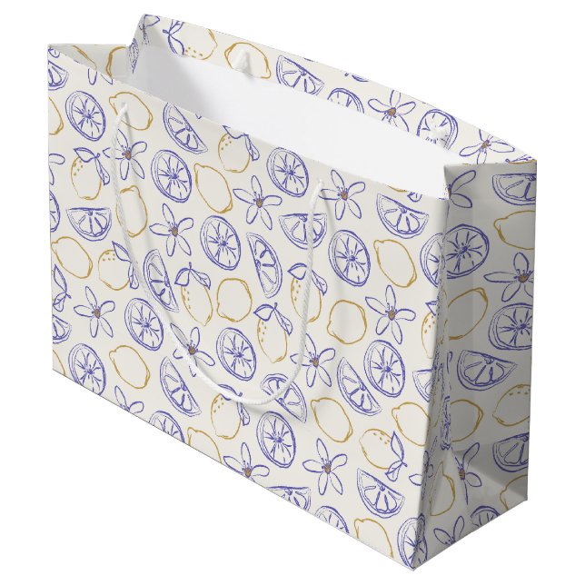Lemon Doodle Pattern Large Gift Bag (Back Angled)