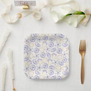 Lemon Doodle Pattern Paper Plates