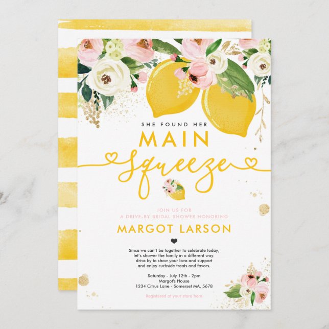 Lemon Drive By Bridal Shower Lemon Main Squeeze Invitation (Front/Back)