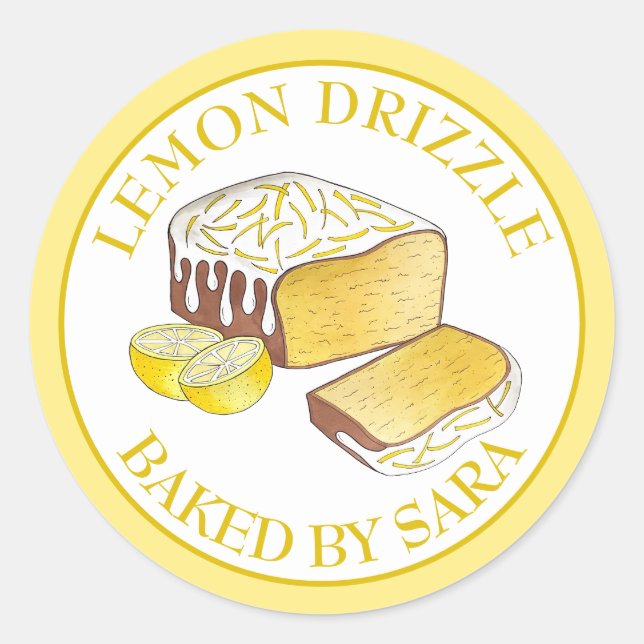 Lemon Drizzle Loaf Sponge Cake Baked By Homemade Classic Round Sticker (Front)