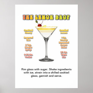 LEMON DROP MARTINI 18"x24" Cocktail Recipe Art Poster