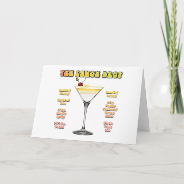 LEMON DROP MARTINI Cocktail Recipe Art  Holiday Card (Front)