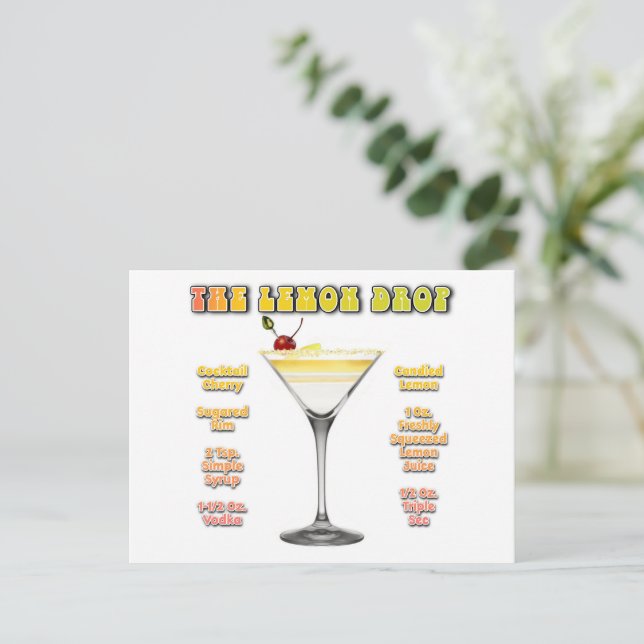 LEMON DROP MARTINI Cocktail Recipe Art Postcard (Standing Front)