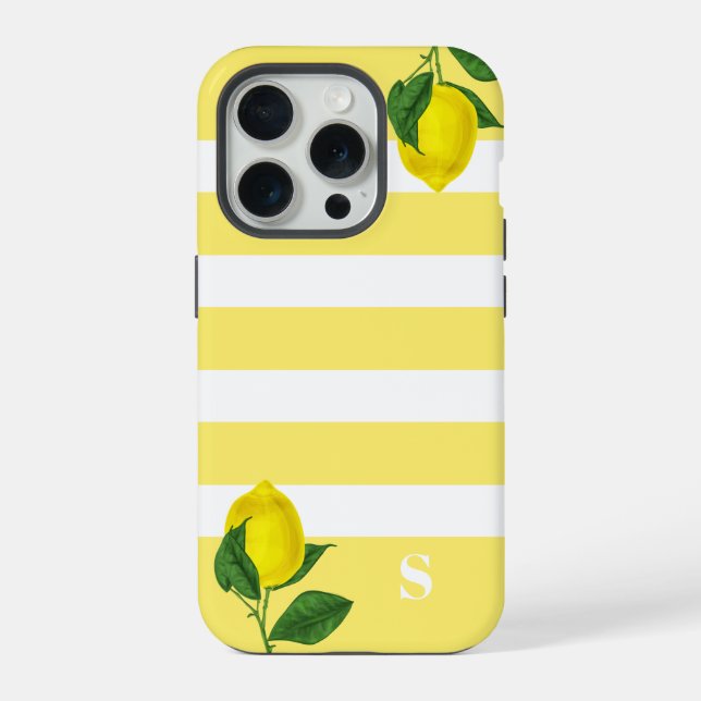 Lemon Drop Stripe Monogram iPhone Case (Back)