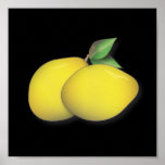 Lemon Duo Bold & Modern Kitchen Poster<br><div class="desc">Digital illustration of a pair of lovely yellow lemons set against a black background.</div>