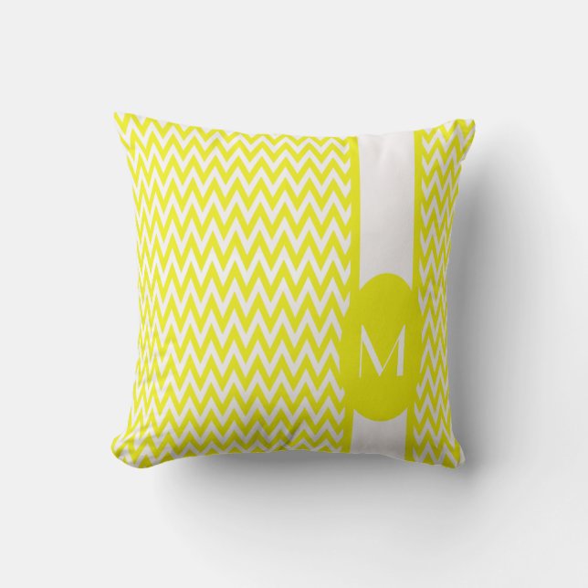 Lemon Elegant Chevron Design with monogram Cushion (Front)