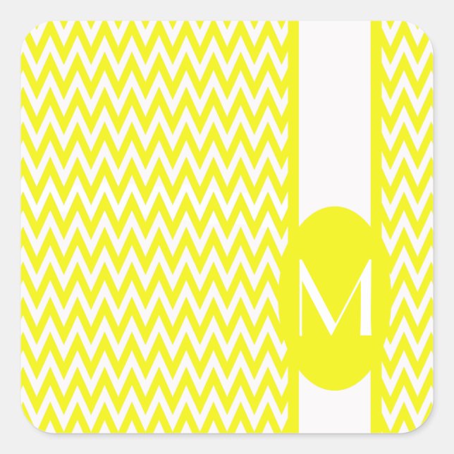 Lemon Elegant Chevron Design with monogram Square Sticker (Front)