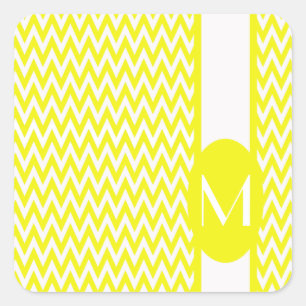 Lemon Elegant Chevron Design with monogram Square Sticker