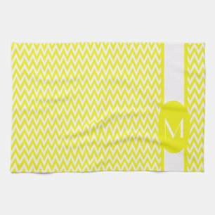 Lemon Elegant Chevron Design with monogram Tea Towel