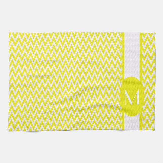Lemon Elegant Chevron Design with monogram Tea Towel (Horizontal)