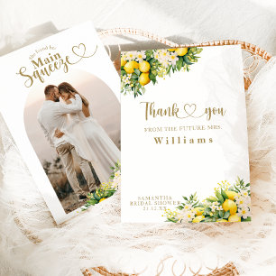 Lemon Elegant Modern Summer Photo Bridal Shower  Thank You Card