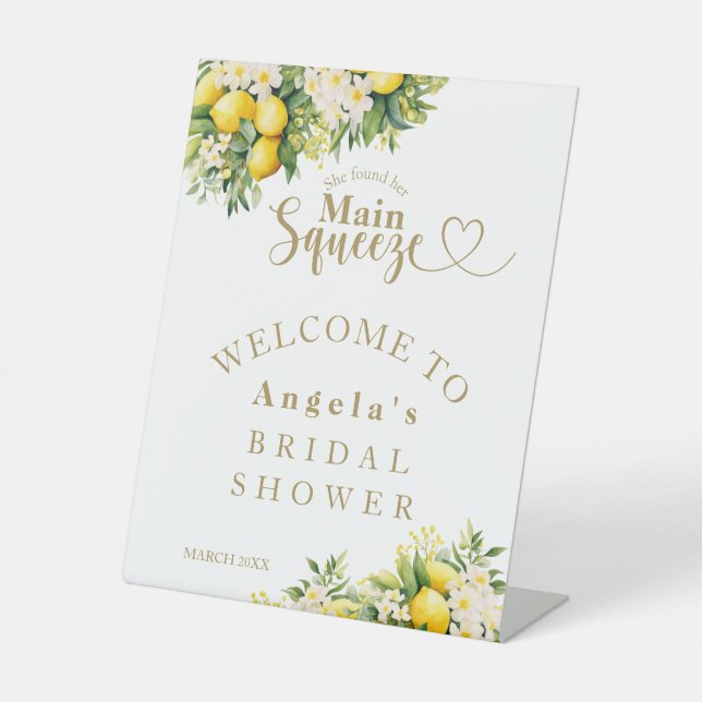 Lemon Elegant Modern Welcome Bridal Shower  Pedestal Sign (Front)
