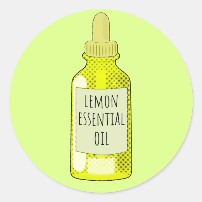 Lemon Essential Oil Bottle Drawing Classic Round Sticker (Front)