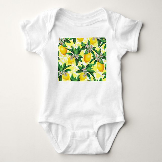 Lemon Fantasy: Creative Floral Pattern Baby Bodysuit (Front)