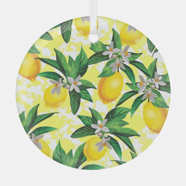 Lemon Fantasy: Creative Floral Pattern Glass Tree Decoration (Front)