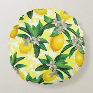 Lemon Fantasy: Creative Floral Pattern Round Cushion