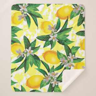 Lemon Fantasy: Creative Floral Pattern Sherpa Blanket