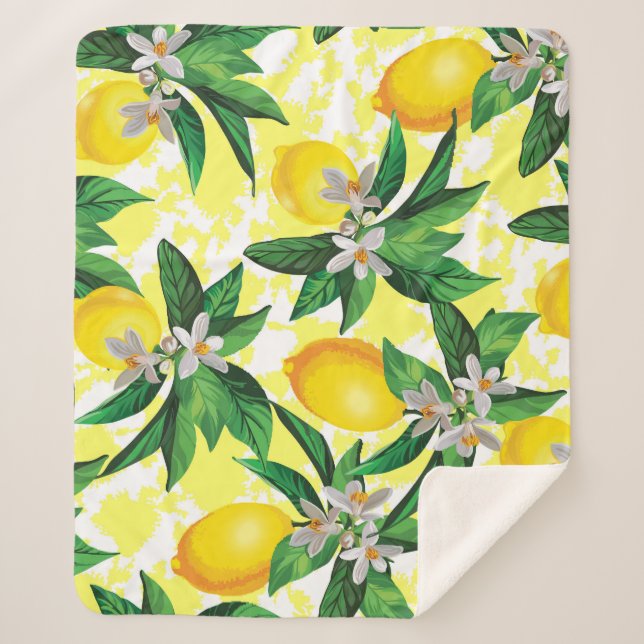 Lemon Fantasy: Creative Floral Pattern Sherpa Blanket (Front)