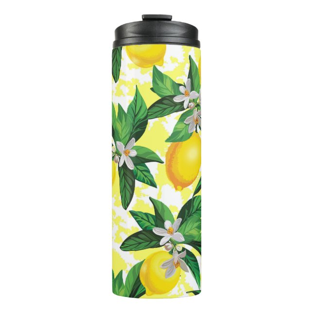 Lemon Fantasy: Creative Floral Pattern Thermal Tumbler (Front)
