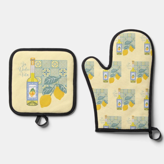  Lemon Farm Retro Oven Mitt & Pot Holder Set (Front)