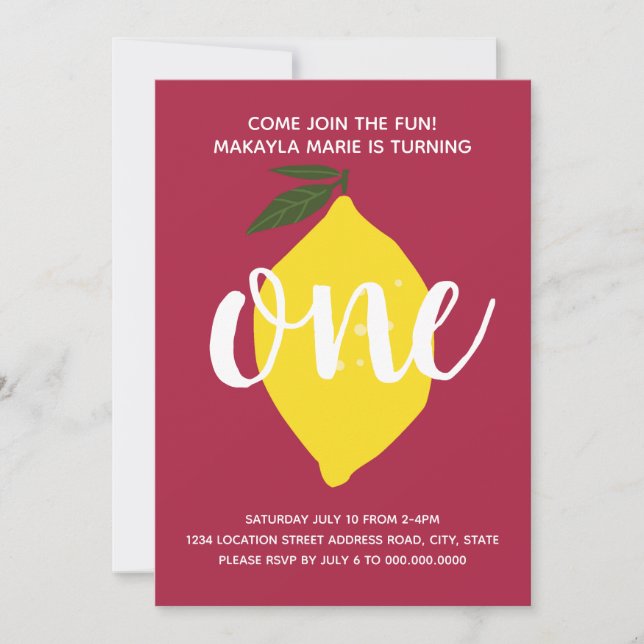 Lemon First Birthday Invitation // Summer 1st bday (Front)