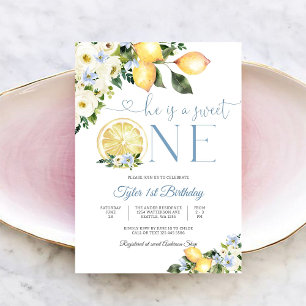 Lemon Floral 1st Birthday Invitation