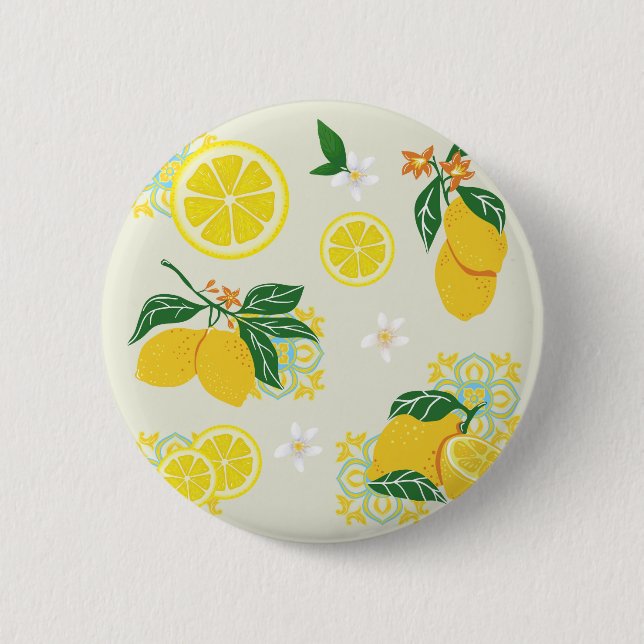 Lemon Floral 6 Cm Round Badge (Front)