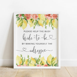 Lemon Floral Bridal Shower Address an Envelope Poster