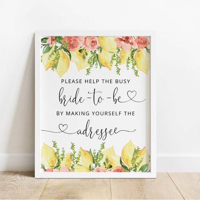 Lemon Floral Bridal Shower Address an Envelope Poster (Creator Uploaded)