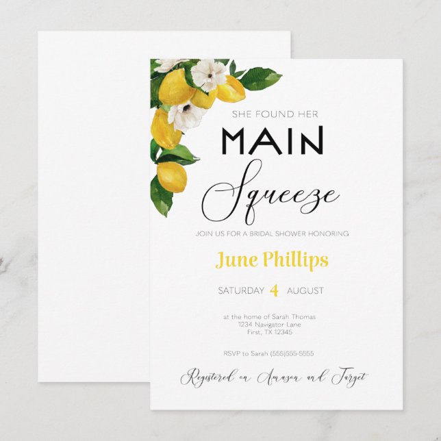 Lemon Floral Bridal Shower Invitation  (Front/Back)