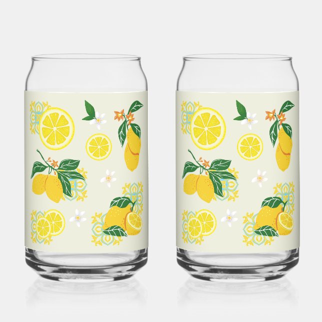 Lemon Floral Can Glass (Front)